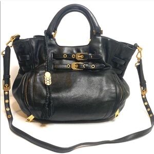 Vintage Rebecca Minkoff Black Bucket Convertible Leather Bag with Gold Hardware